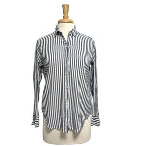 EVERLANE Nautical Stripe Button Front Long Sleeve Blouse Top Blue White size 2